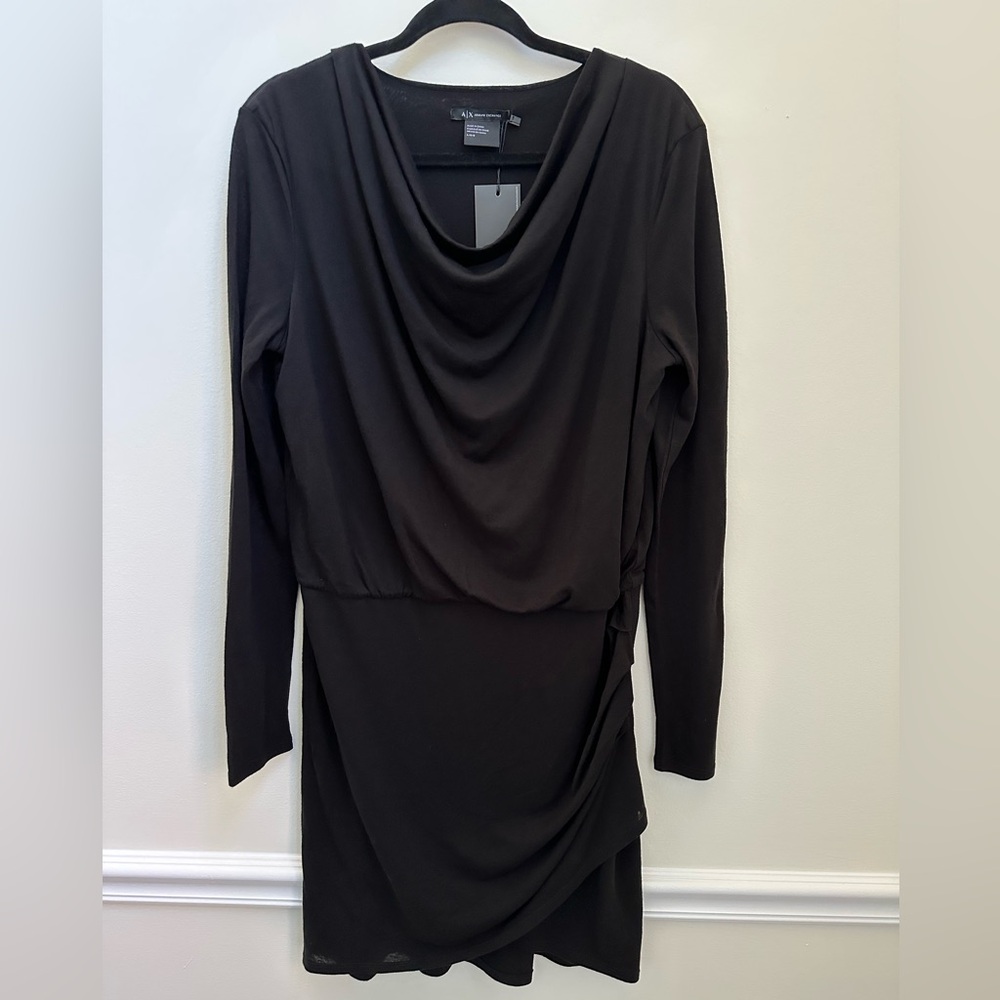 Armani Exchange Women's Long Sleeve Wool Blend Black Dress Size Large NWT
